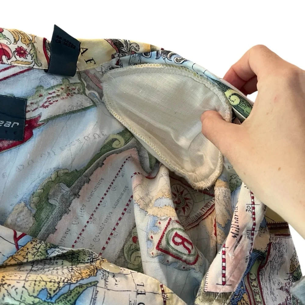 Vintage map print button up shirt short sleeve SP - Picture 11 of 13